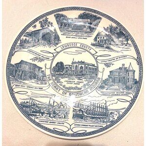 Lawrence County Indiana Souvenir Plate Kettlesprings Kilns 1660-S Blue print vtg